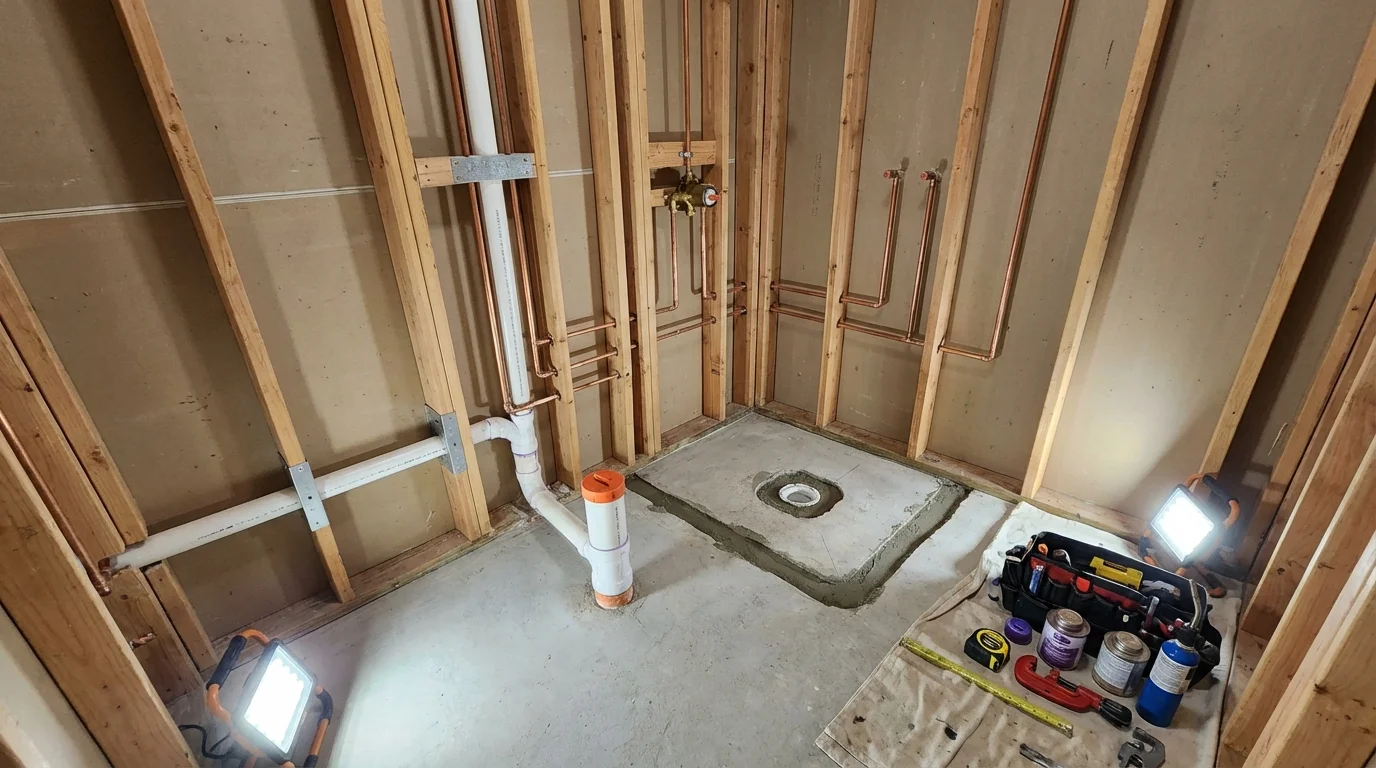 Bathroom rough-in plumbing during remodel by Johns Plumbing LLC in Battle Mountain