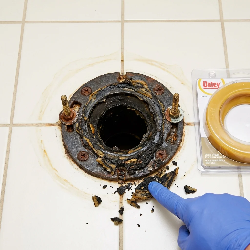 Failed wax ring showing water seepage at the base of a toilet in a Battle Mountain, NV home